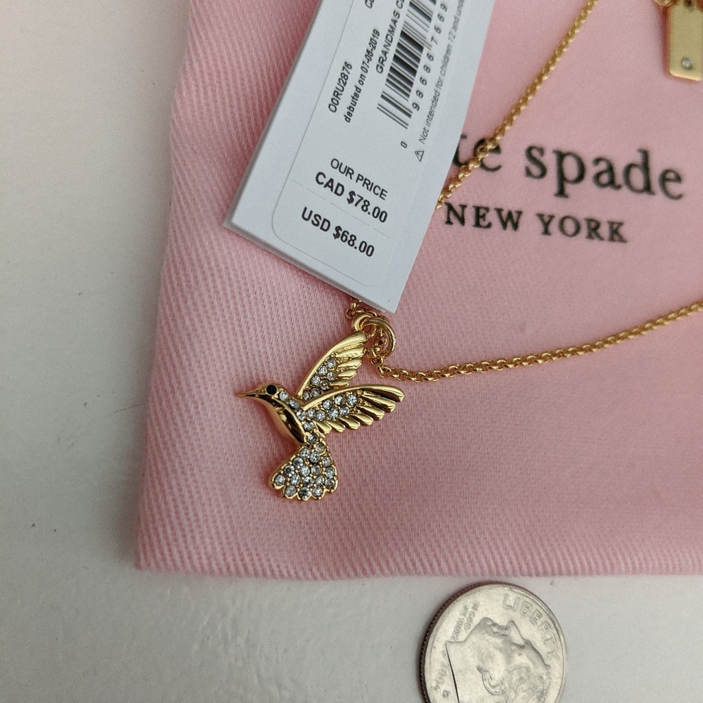 *NWT* ♠️ Kate Spade Hummingbird gold pave necklace